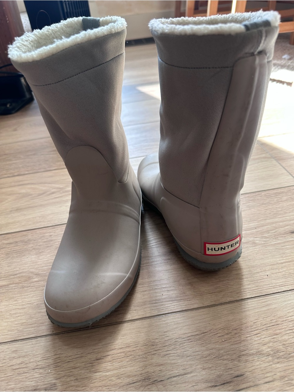 Hunter Mid-Calf Rain Boots in Taupe with Shearling Lining